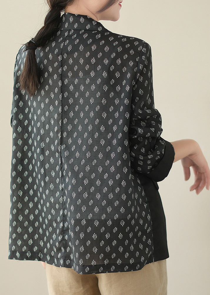 Schicker schwarzer Patchwork-Ramie-Mantel mit Knopfleiste für den Frühling