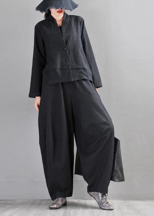 Chic Black Patchwork Harem Pants Summer Cotton Linen - SooLinen