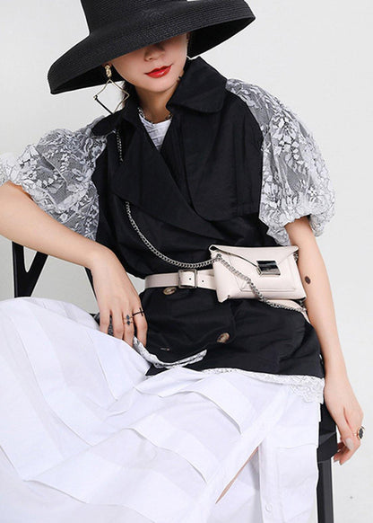 Chic Black Patchwork Lace Button Jacket Summer - SooLinen