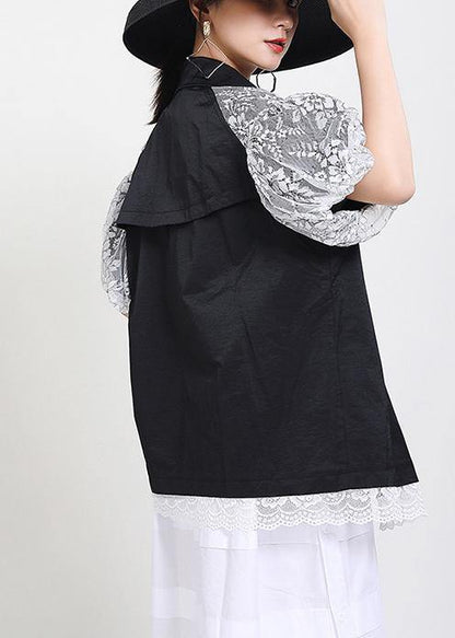 Chic Black Patchwork Lace Button Jacket Summer - SooLinen