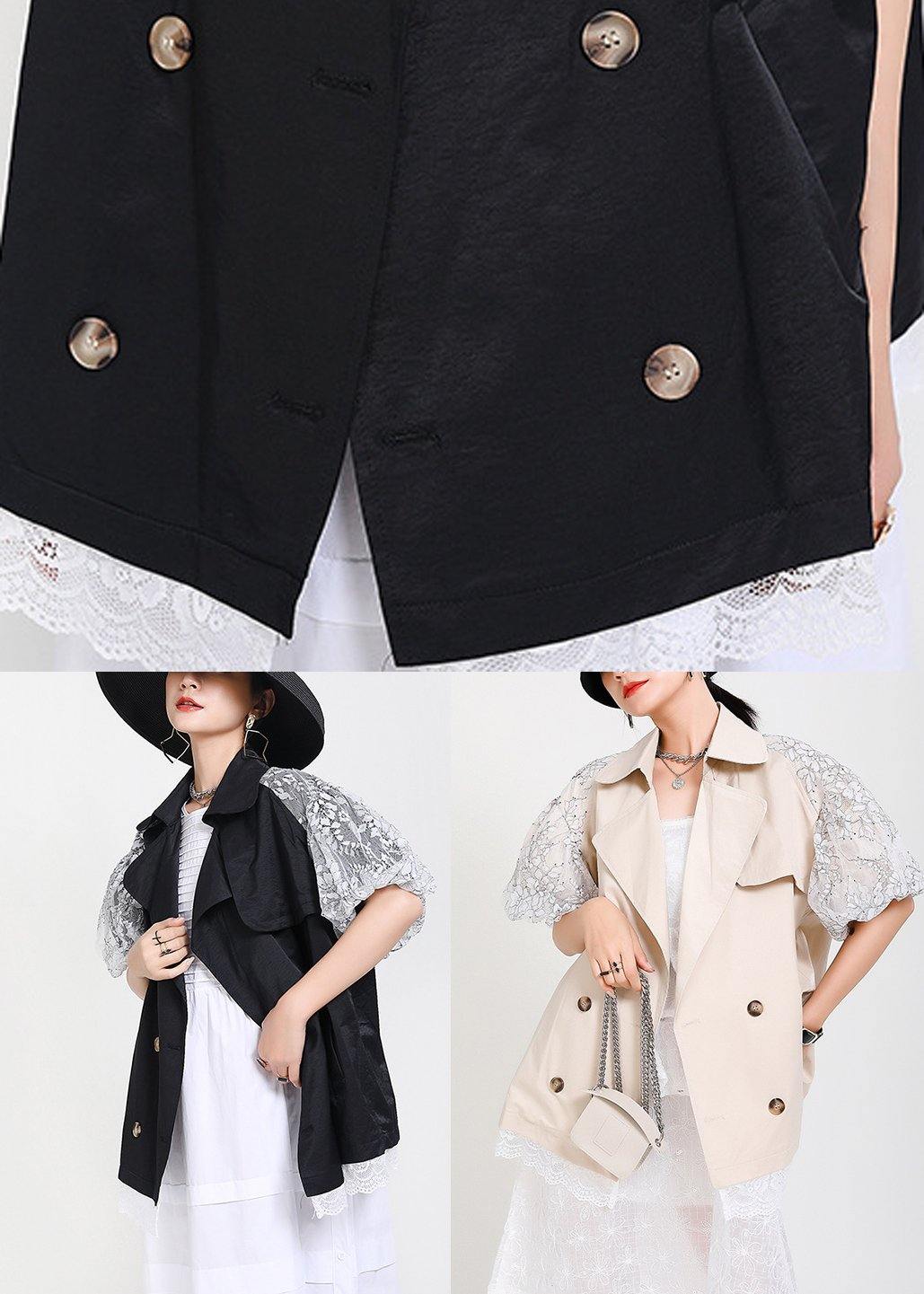 Chic Black Patchwork Lace Button Jacket Summer - SooLinen