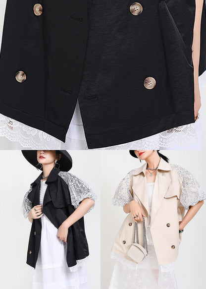 Chic Black Patchwork Lace Button Jacket Summer - SooLinen