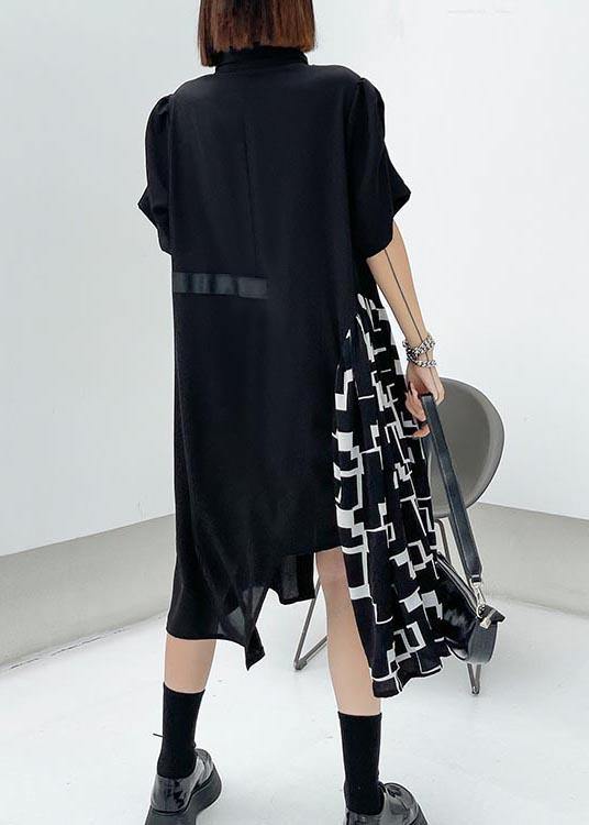 Chic Black Patchwork Print asymmetrical design Dress Summer - SooLinen