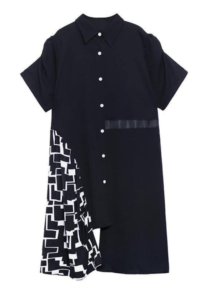 Chic Black Patchwork Print asymmetrical design Dress Summer - SooLinen