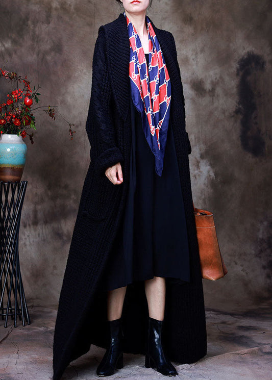 Chic Schwarz Peter Pan Kragen binden Taille Woll Strickjacken Winter