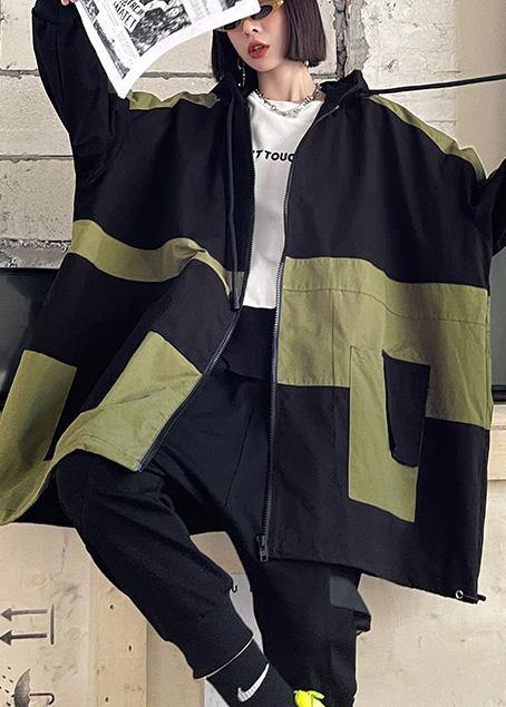 Chic Black Pockets Cotton zippered Spring Hoodie Coat - SooLinen