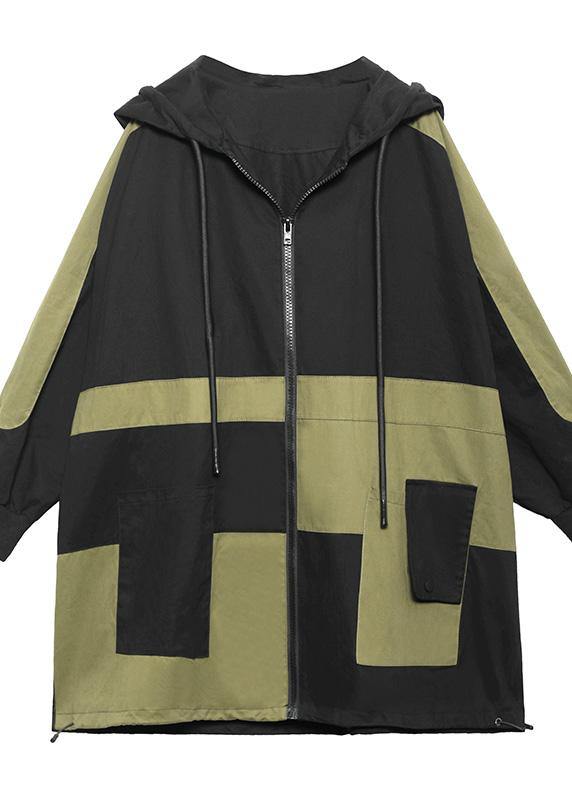 Chic Black Pockets Cotton zippered Spring Hoodie Coat - SooLinen