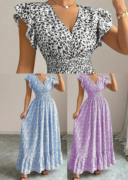 Chic Black Print Exra Large Hem Cotton Long Dresses Summer