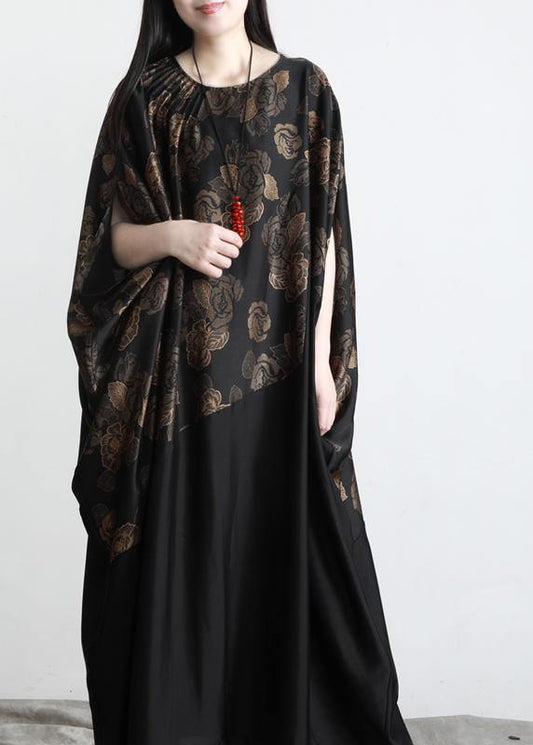 Chic Black Print Patchwork Batwing Sleeve Party Summer Chiffon Dress - SooLinen