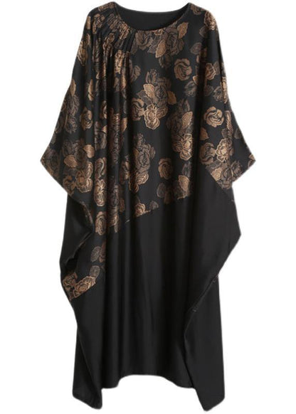 Chic Black Print Patchwork Batwing Sleeve Party Summer Chiffon Dress - SooLinen