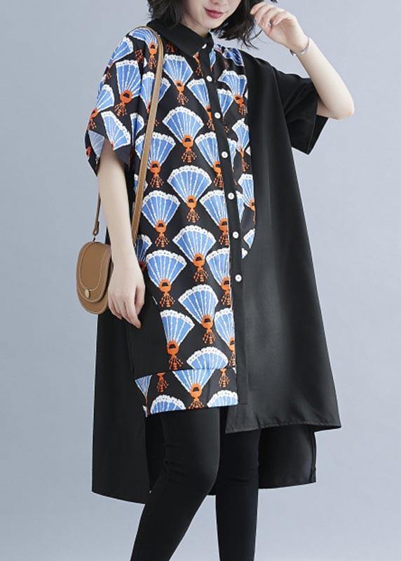Chic Black Print asymmetrical designlow high design Vacation Summer Cotton Dress - SooLinen
