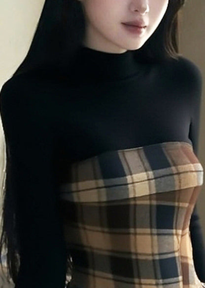 Schicke schwarze Strickoberteile aus Baumwolle mit Quasten und Karomuster für den Frühling