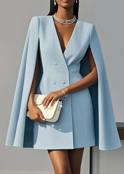 Chic Black V Neck Patchwork Spandex Work Dress Cloak Sleeves