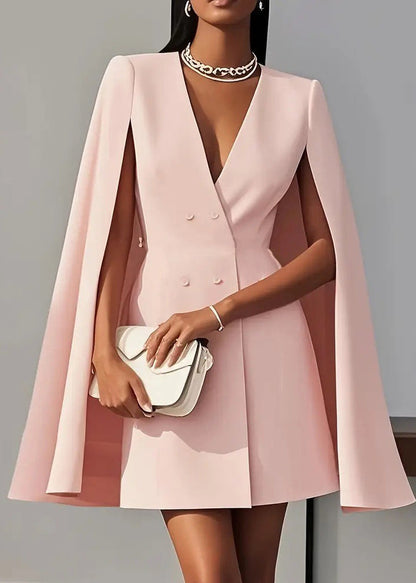 Chic Black V Neck Patchwork Spandex Work Dress Cloak Sleeves