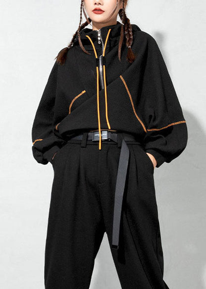 Chic Schwarz kordelzug Mit Kapuze Warme Fleece Sweatshirt Frühling