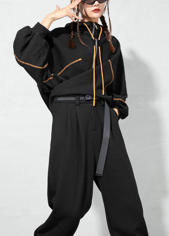 Chic Schwarz kordelzug Mit Kapuze Warme Fleece Sweatshirt Frühling