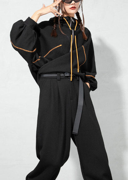 Chic Schwarz kordelzug Mit Kapuze Warme Fleece Sweatshirt Frühling
