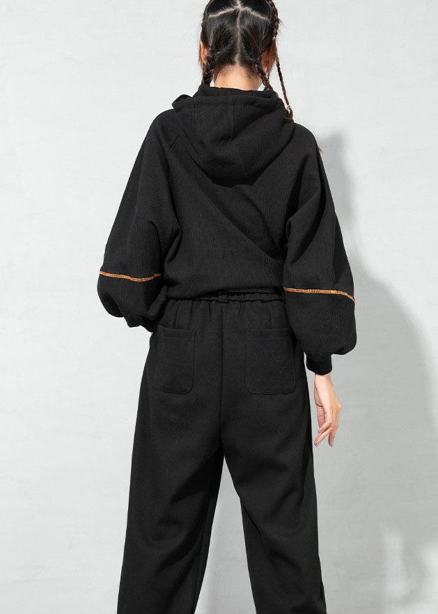 Chic Schwarz kordelzug Mit Kapuze Warme Fleece Sweatshirt Frühling