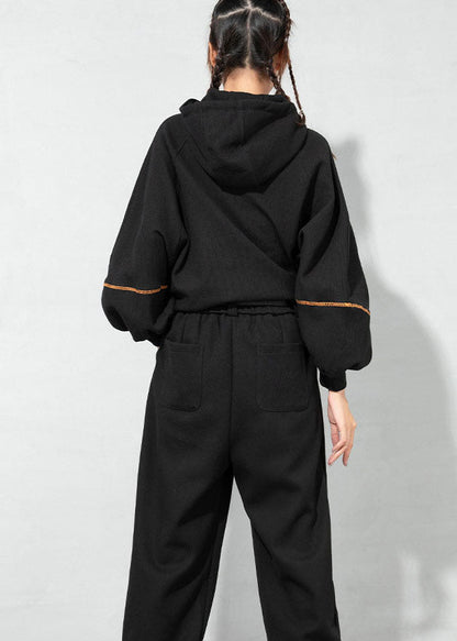 Chic Schwarz kordelzug Mit Kapuze Warme Fleece Sweatshirt Frühling