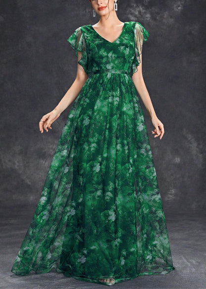 Chic Blackish Green Ruffled Patchwork Tunic Tulle Maxi Dress Summer