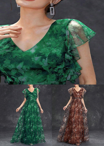 Chic Blackish Green Ruffled Patchwork Tunic Tulle Maxi Dress Summer