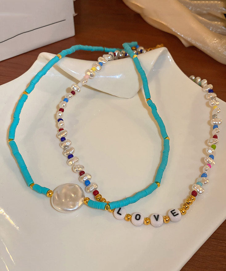 Elegante collar de princesa de acrílico con perlas de aleación azul