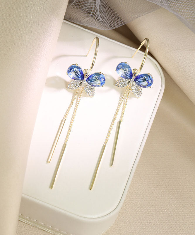 Elegantes pendientes de borlas de mariposa con circonitas de aleación azul