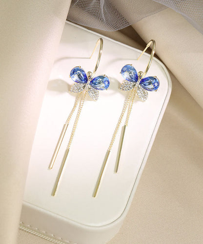 Elegantes pendientes de borlas de mariposa con circonitas de aleación azul