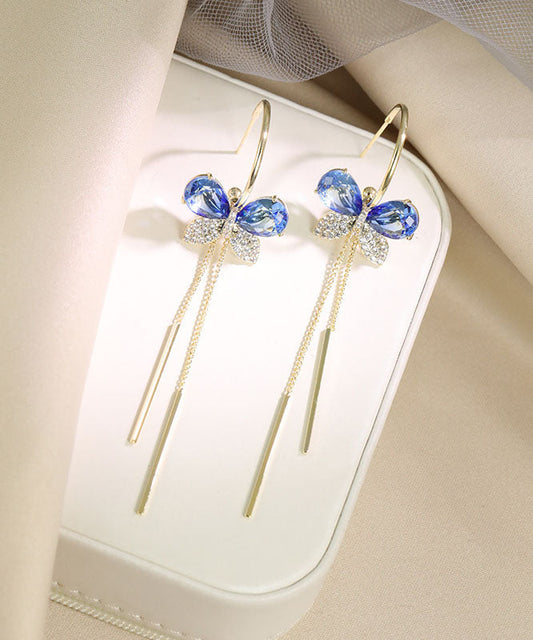 Elegantes pendientes de borlas de mariposa con circonitas de aleación azul