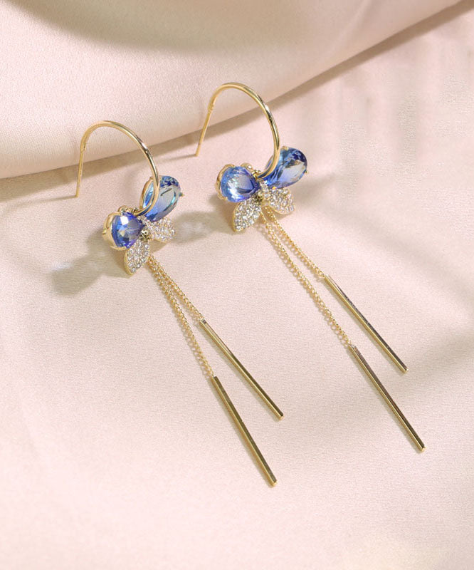 Elegantes pendientes de borlas de mariposa con circonitas de aleación azul