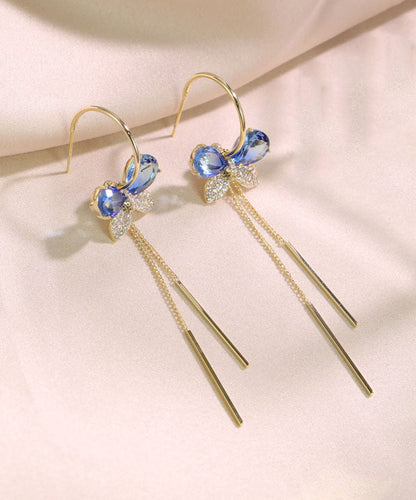 Elegantes pendientes de borlas de mariposa con circonitas de aleación azul
