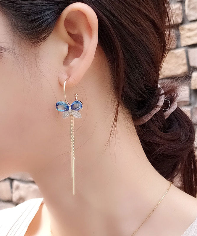 Elegantes pendientes de borlas de mariposa con circonitas de aleación azul