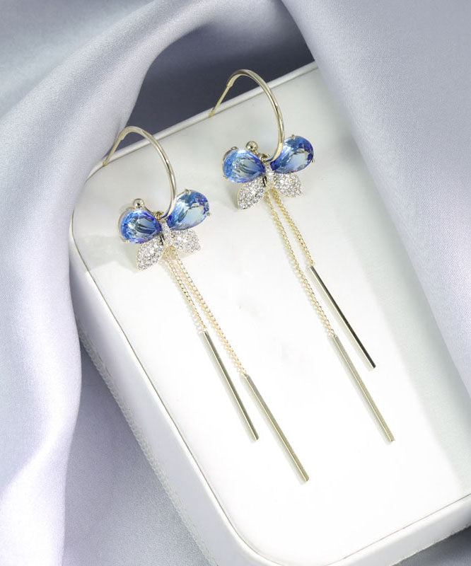 Elegantes pendientes de borlas de mariposa con circonitas de aleación azul
