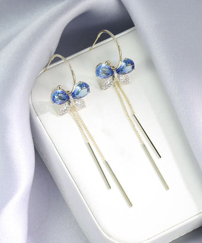Elegantes pendientes de borlas de mariposa con circonitas de aleación azul