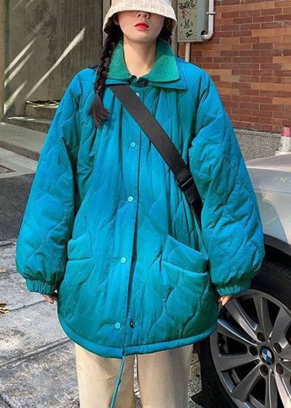 Schicker blauer lässiger Wintermantel aus Baumwolle mit Knopftaschen