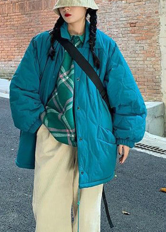 Schicker blauer lässiger Wintermantel aus Baumwolle mit Knopftaschen