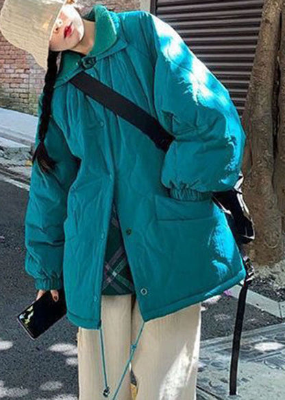 Schicker blauer lässiger Wintermantel aus Baumwolle mit Knopftaschen