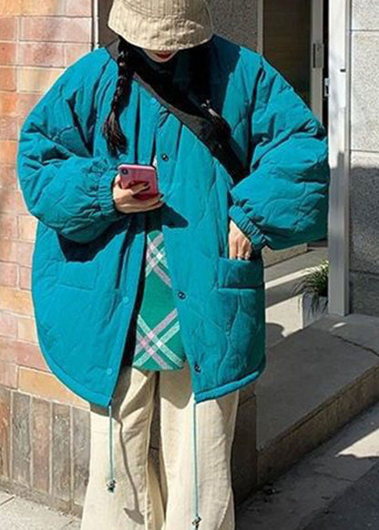 Schicker blauer lässiger Wintermantel aus Baumwolle mit Knopftaschen