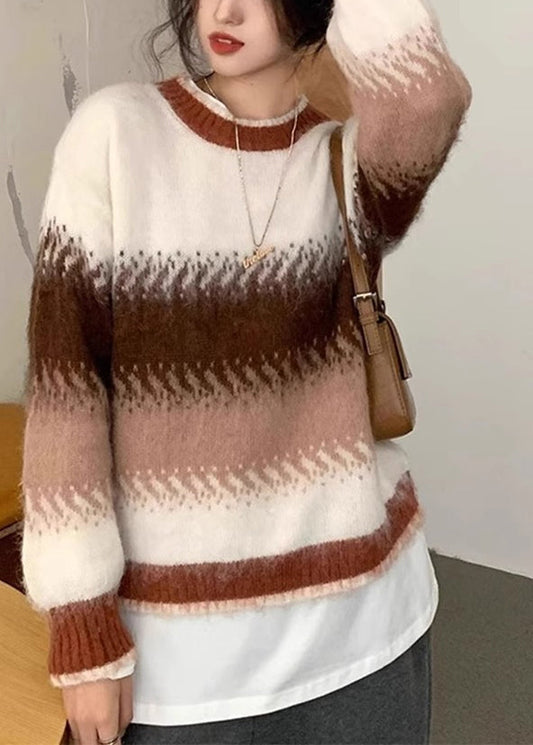 Schicker, blauer Farbverlauf-Rundhals-Strickpullover, dick und kuschelig, für den Winter