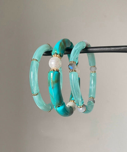 Conjunto de tres piezas de brazaletes elegantes de jade azul y perla