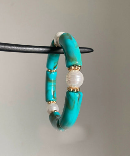 Conjunto de tres piezas de brazaletes elegantes de jade azul y perla
