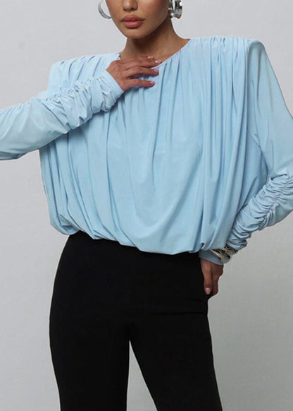 Chic Blue O-Neck Backless Bodysuit Fall