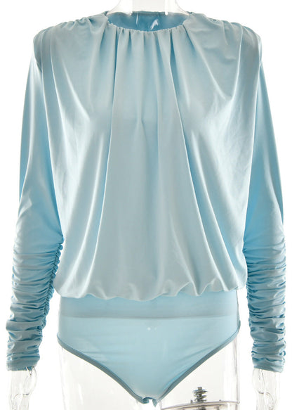 Chic Blue O-Neck Backless Bodysuit Fall