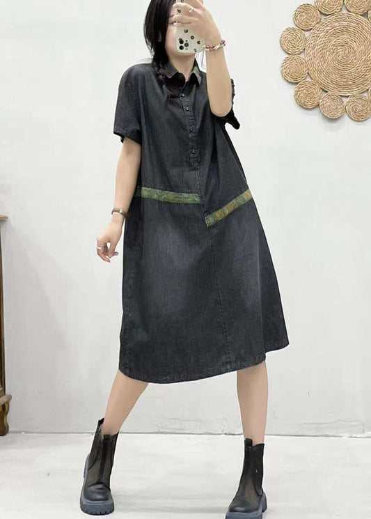Schickes blaues Peter-Pan-Kragen-Patchwork-Jeanskleid für den Sommer