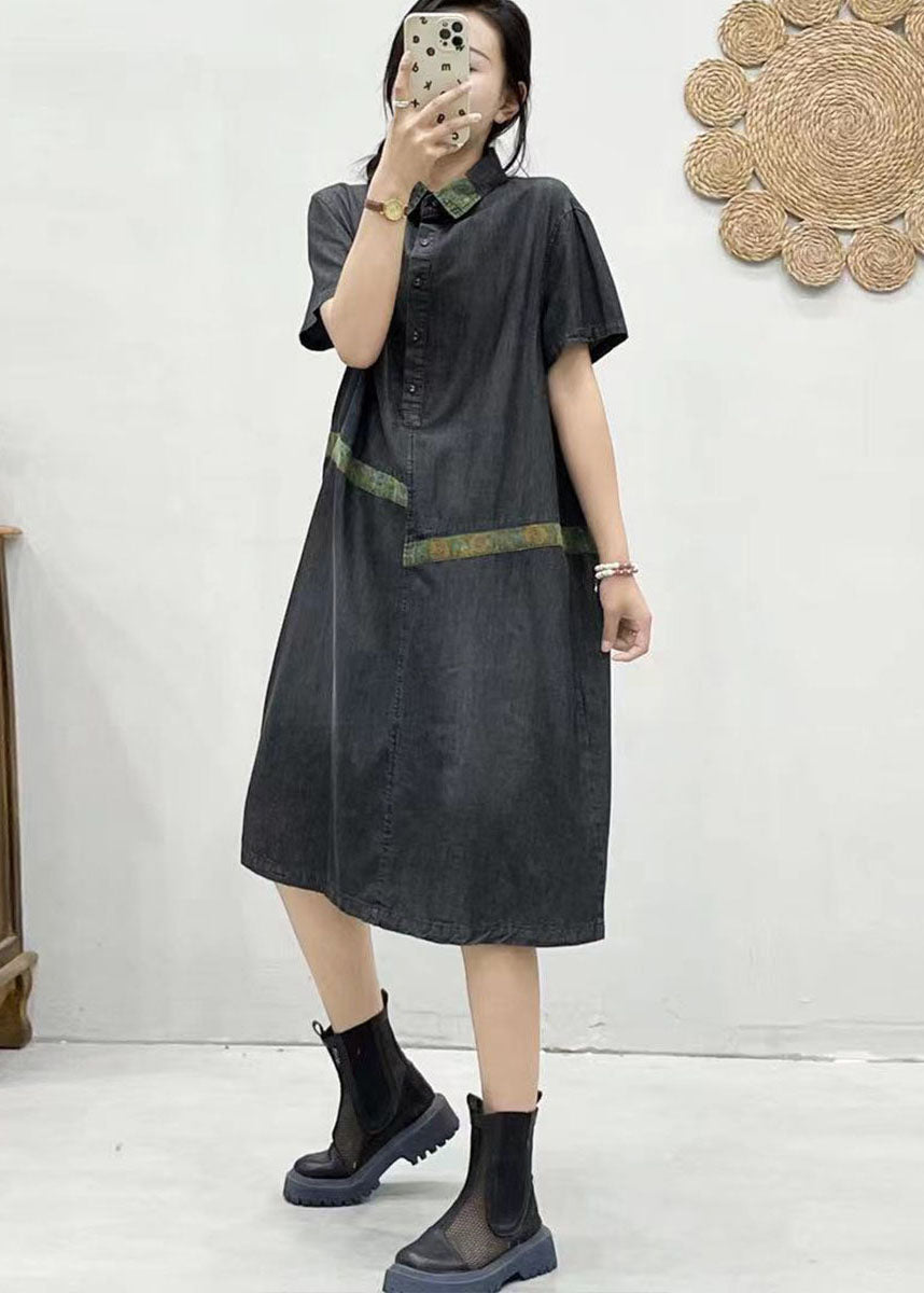 Schickes blaues Peter-Pan-Kragen-Patchwork-Jeanskleid für den Sommer