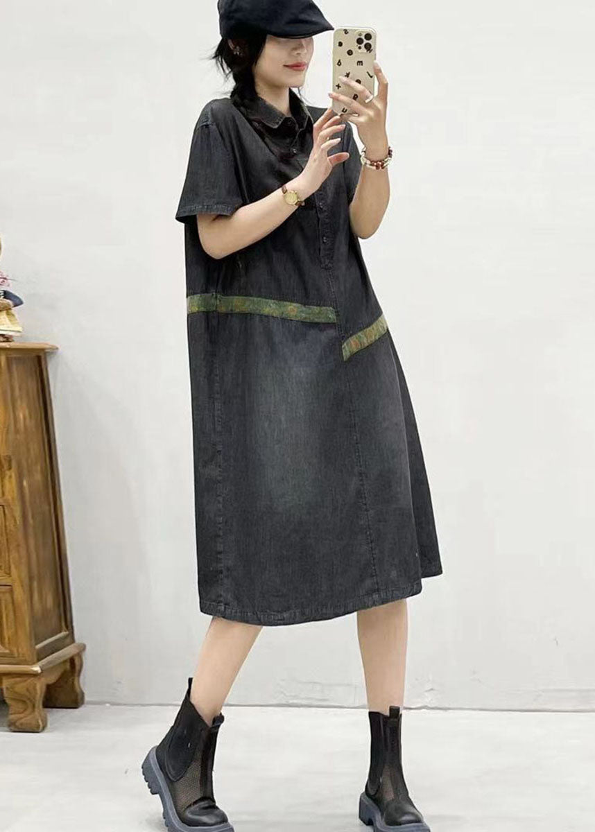 Schickes blaues Peter-Pan-Kragen-Patchwork-Jeanskleid für den Sommer