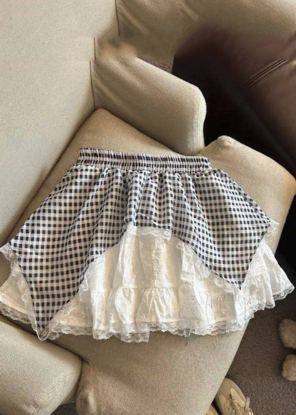 Chic Blue Plaid Lace Patchwork Tie Waist Girls Skirts Summer