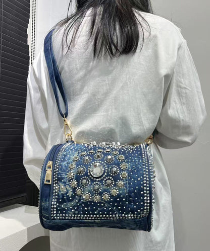 Chic Blue Rivet Zircon Denim Tote Handbag