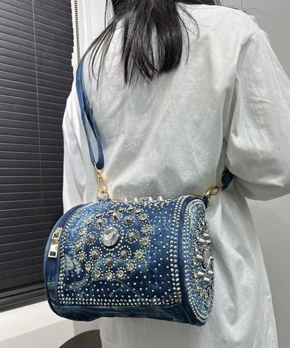 Chic Blue Rivet Zircon Denim Tote Handbag