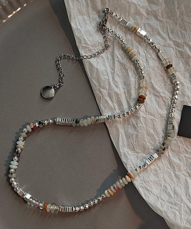 Chic Blue Square Stringing Beads Adjustable Silver Necklace